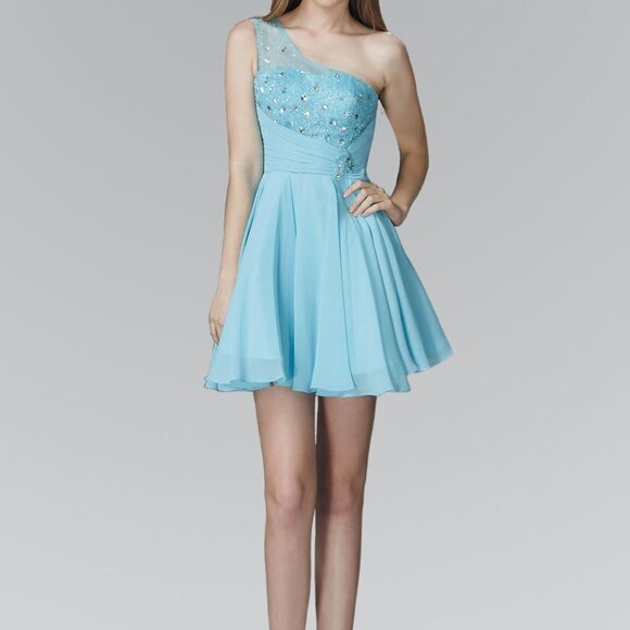 GLS Collective Dresses & Skirts - One Shoulder Sequined Short Prom Dress GS2020